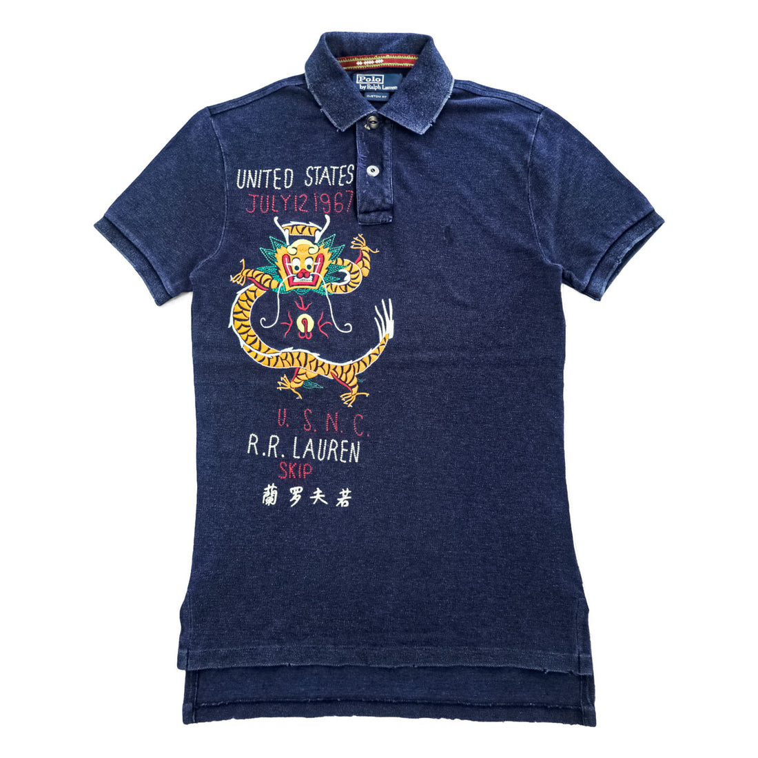Polo Ralph Lauren USNC Dragon Embroidered Indigo Navy Custom Fit Polo Shirt Mens S