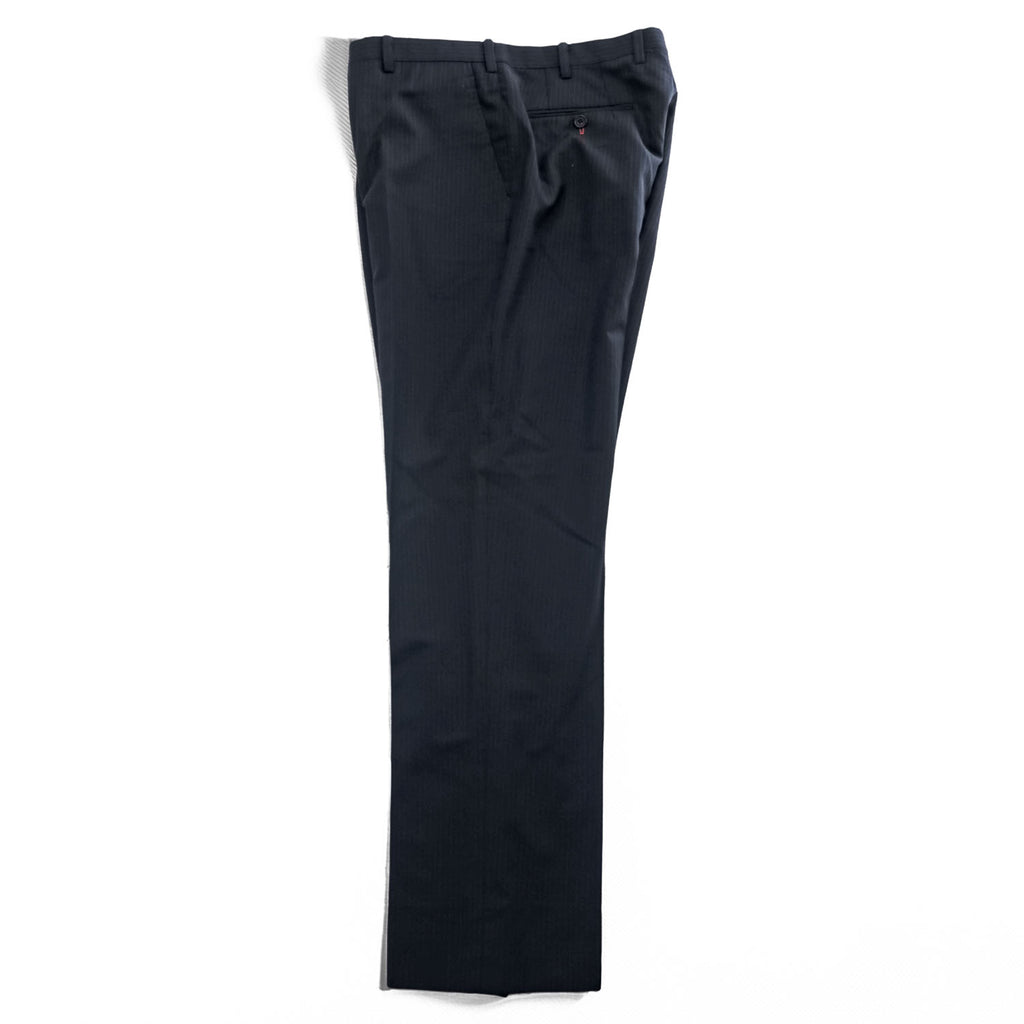BURBERRY BLACK LABEL 日本製 スラックス パンツ L ダークネイビー ストライプ 羊毛 センタープレス
