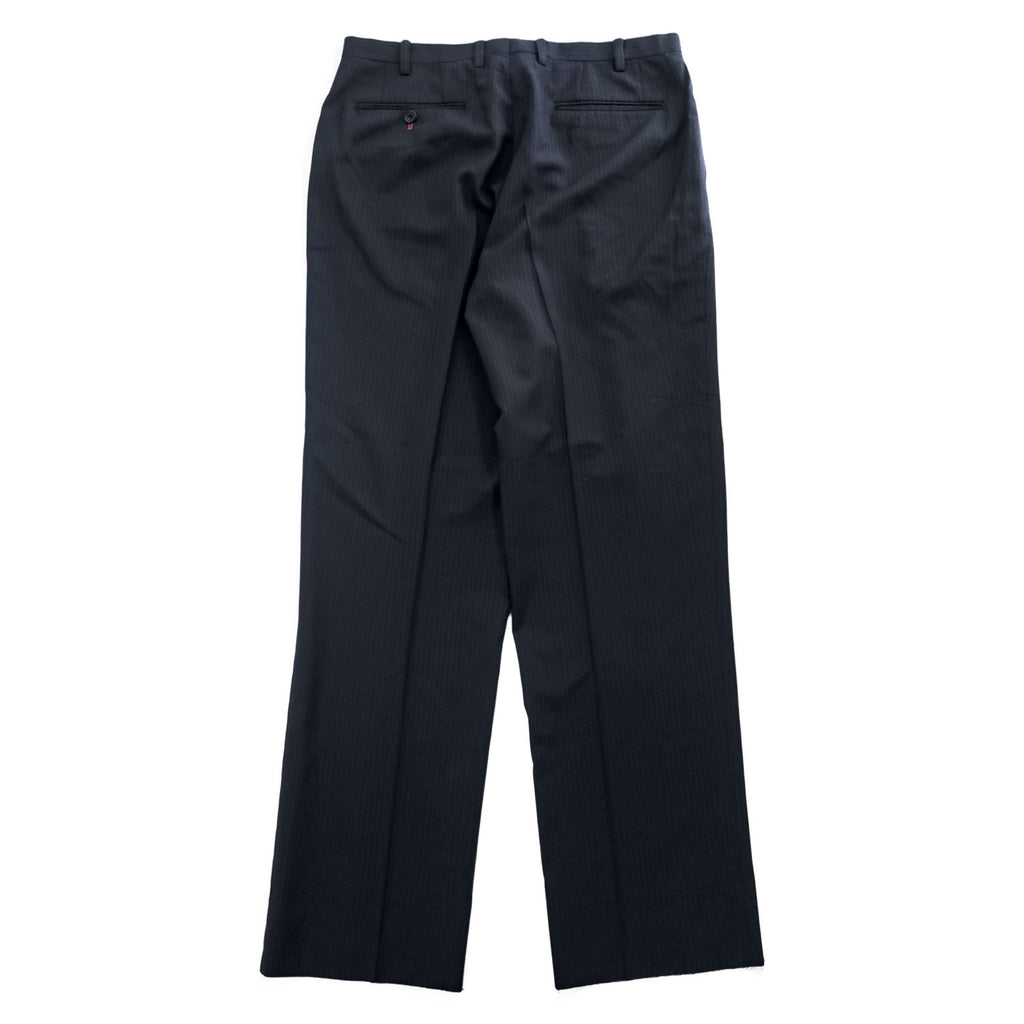 BURBERRY BLACK LABEL 日本製 スラックス パンツ L ダークネイビー ストライプ 羊毛 センタープレス