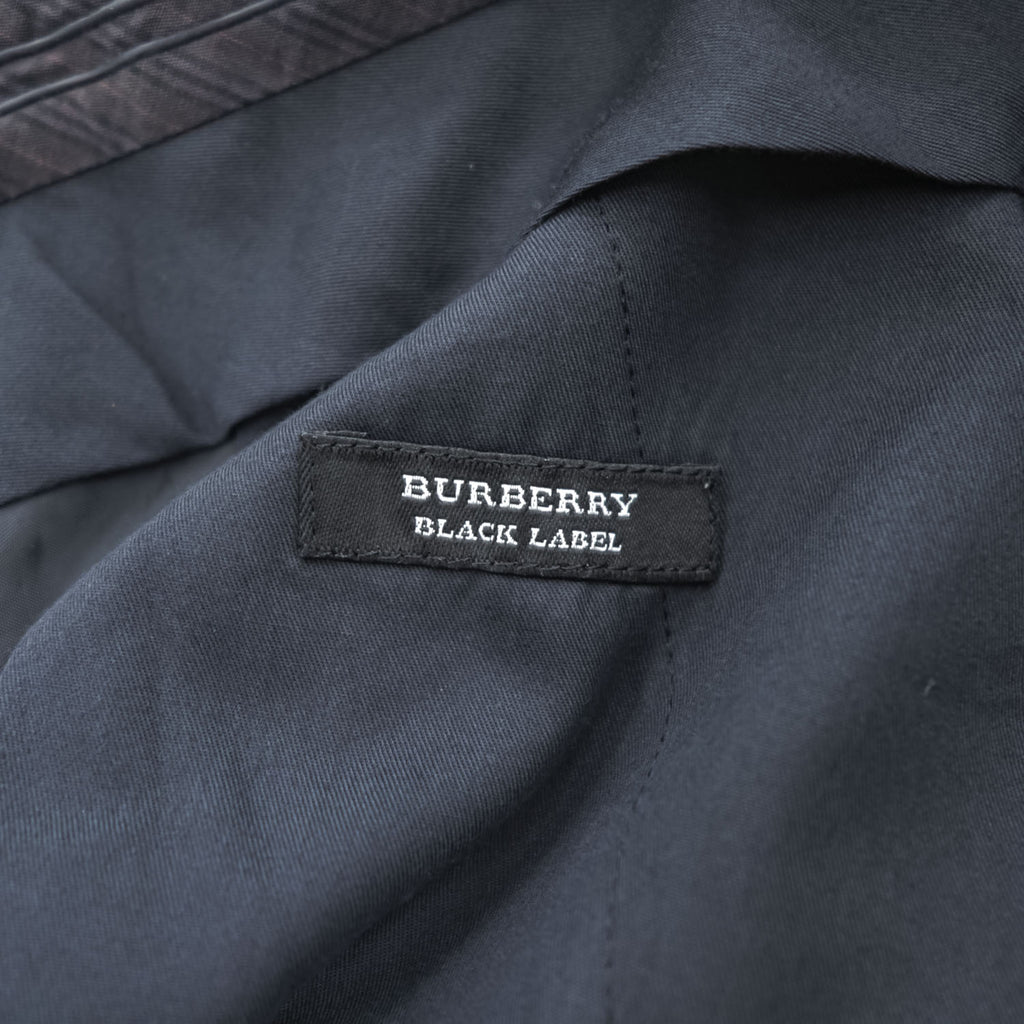 BURBERRY BLACK LABEL 日本製 スラックス パンツ L ダークネイビー ストライプ 羊毛 センタープレス