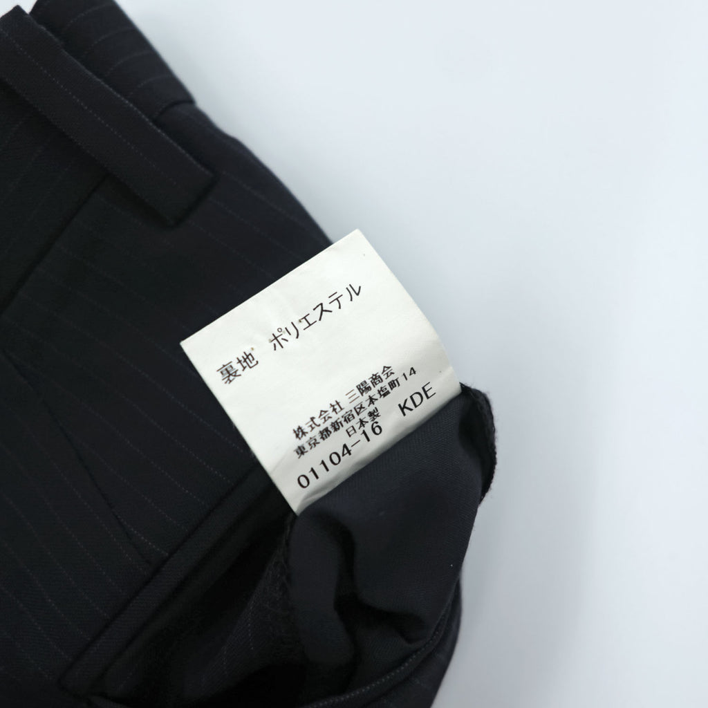 BURBERRY BLACK LABEL 日本製 スラックス パンツ L ダークネイビー ストライプ 羊毛 センタープレス