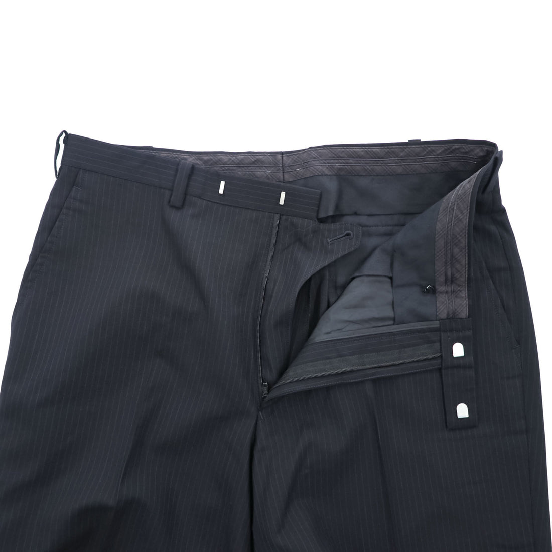 BURBERRY BLACK LABEL 日本製 スラックス パンツ L ダークネイビー ストライプ 羊毛 センタープレス