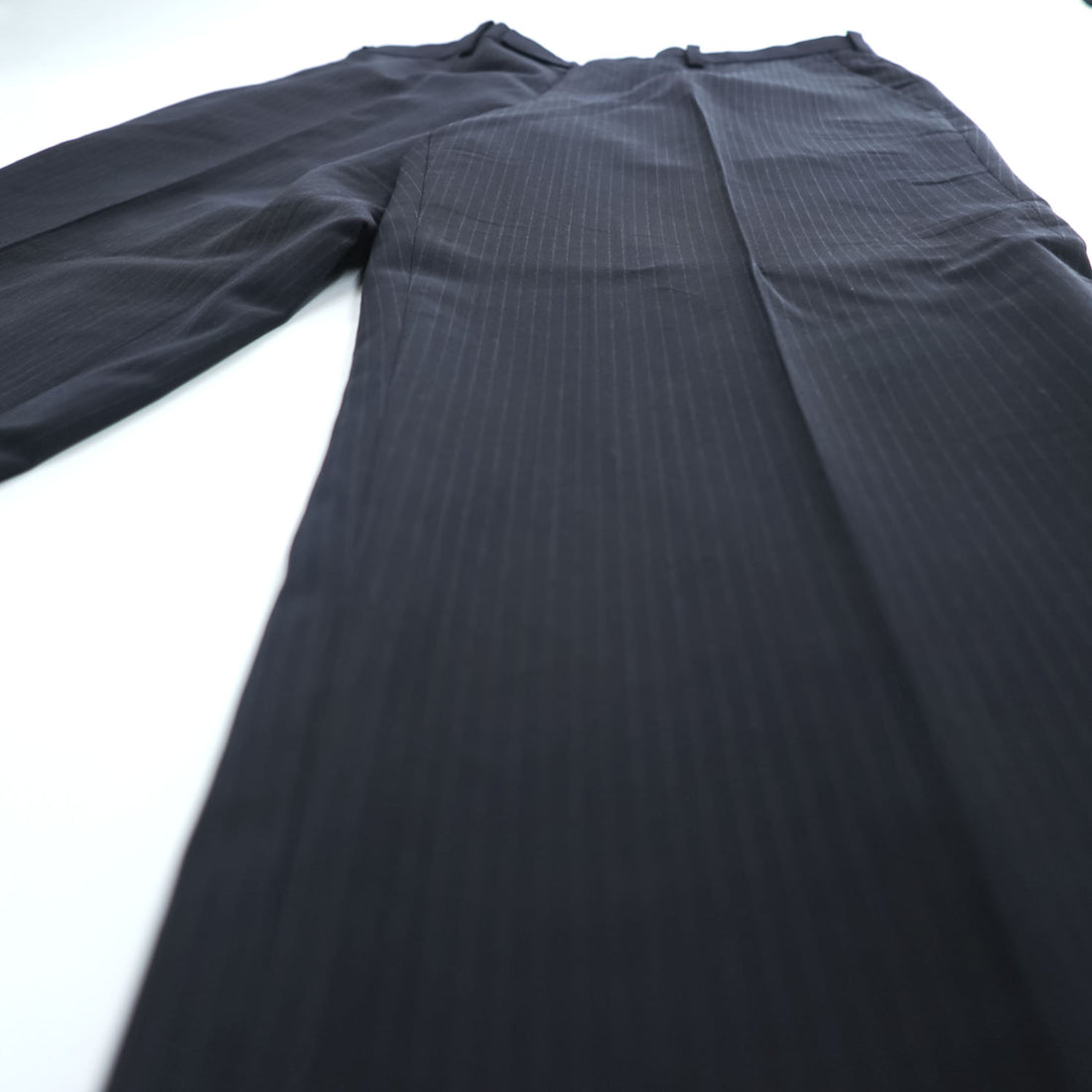 BURBERRY BLACK LABEL 日本製 スラックス パンツ L ダークネイビー ストライプ 羊毛 センタープレス