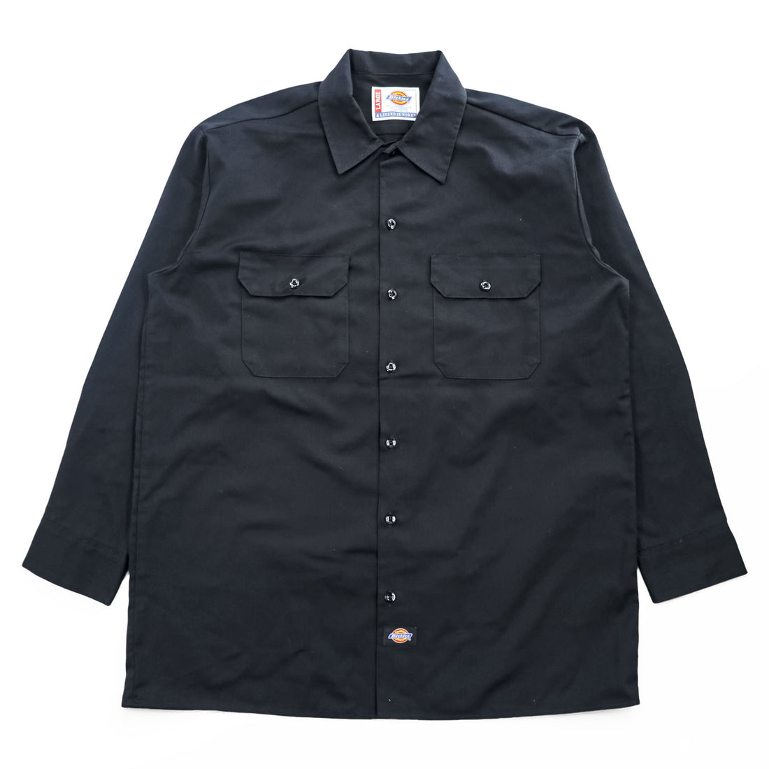Dickies 574 Long Sleeve Work Shirt Black Twill Button Up Mens Large Made in Honduras