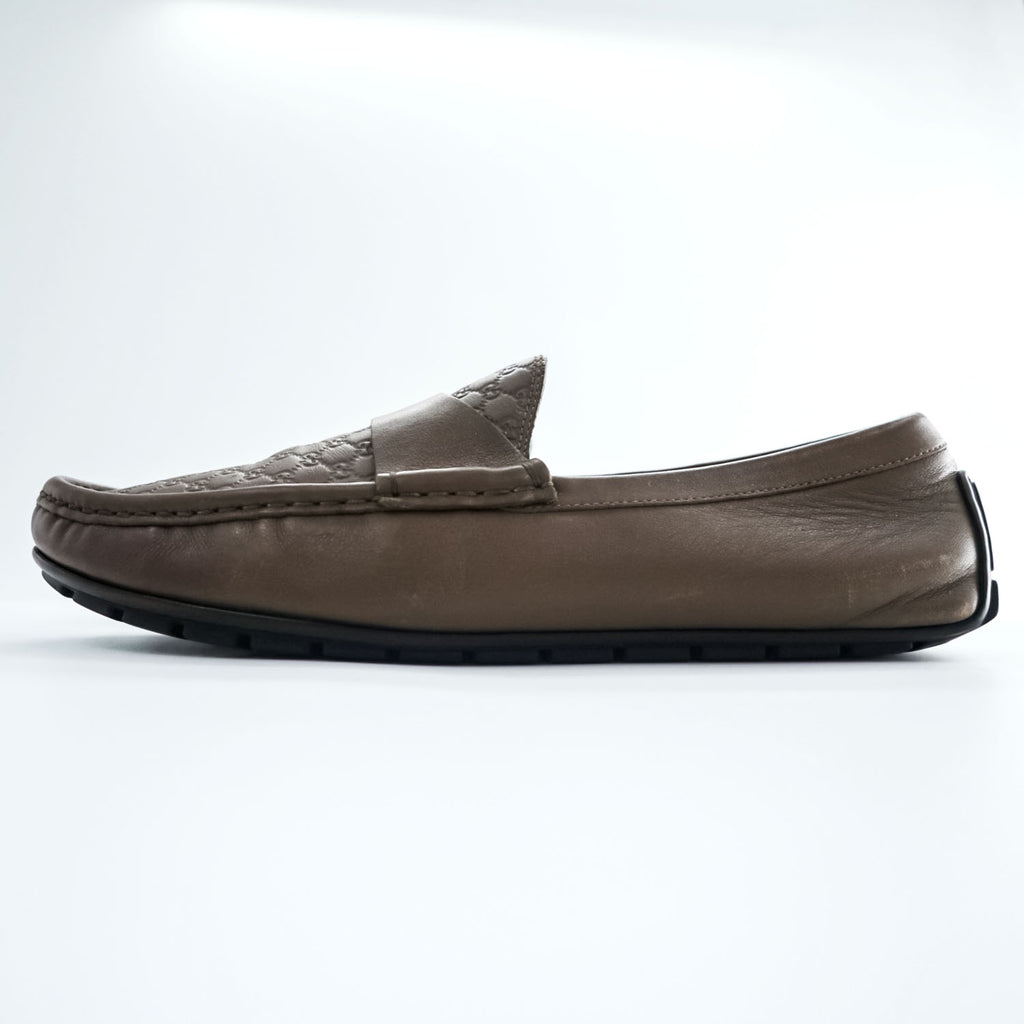 Gucci 466904 Micro Guccissima GG Embossed Leather Driving Loafers Brown Mens UK7 US8 Italy