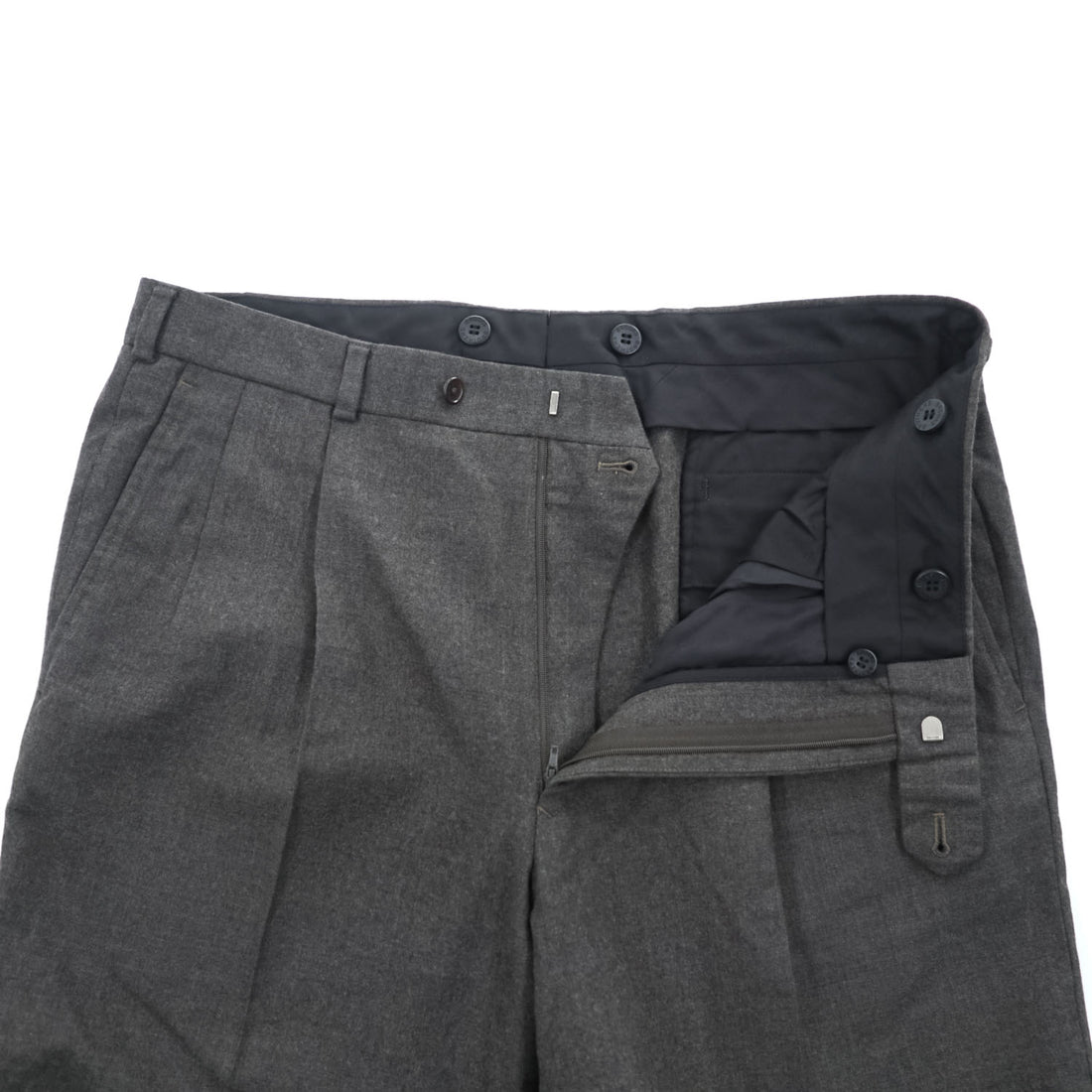 Brooks Brothers 2タック ワイド スラックス パンツ L センタープレス チャコールグレー プリーツ サスペンダーボタン