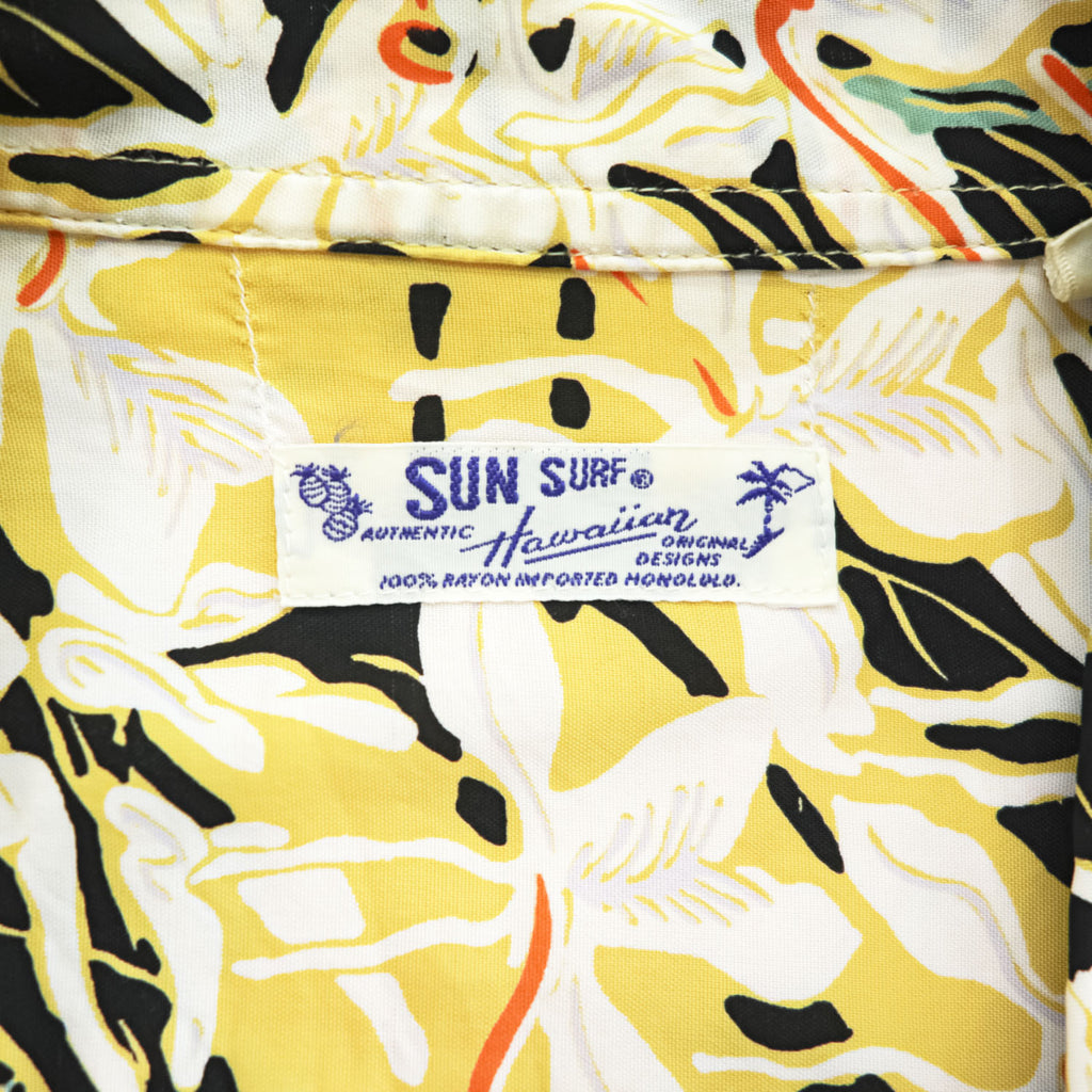 SUN SURF オープンカラー 開襟 アロハシャツ 半袖 ハワイアンシャツ M イエロー 総柄 レーヨン KAHLI GINGER オープンカラー 開襟