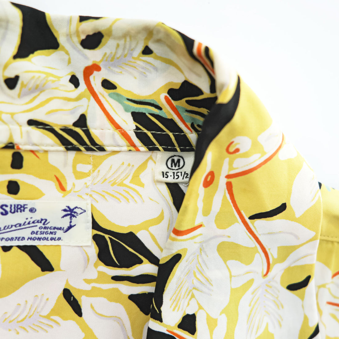 SUN SURF オープンカラー 開襟 アロハシャツ 半袖 ハワイアンシャツ M イエロー 総柄 レーヨン KAHLI GINGER オープンカラー 開襟