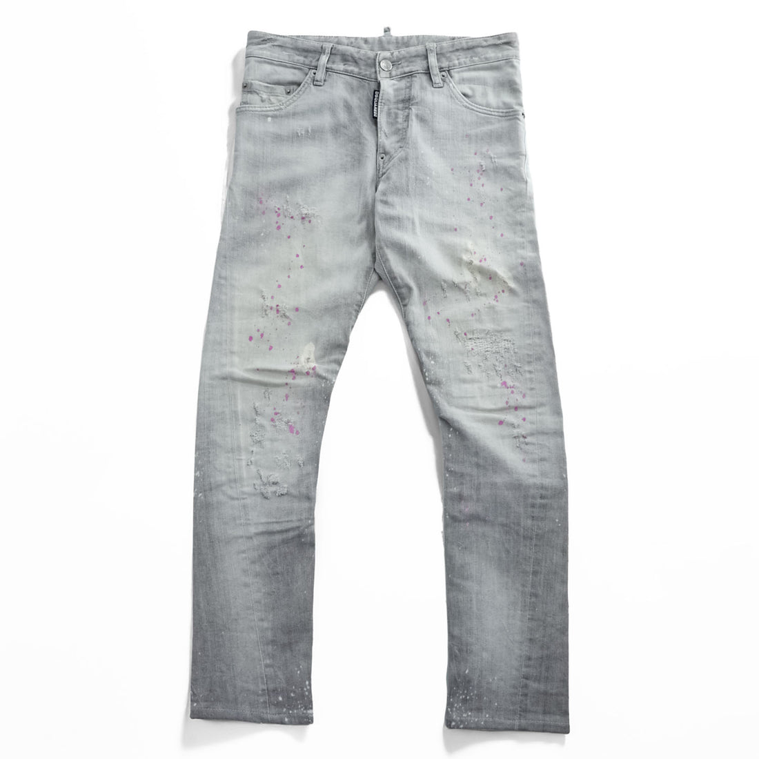 DSQUARED2 Sexy Twist Jeans Grey Paint Splatter Distressed Stretch Denim Made in Italy Mens IT42