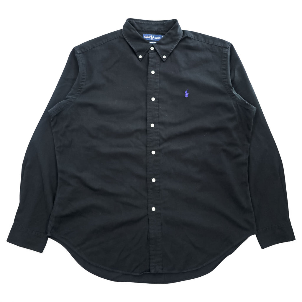 Ralph Lauren 90年代 ヴィンテージ 長袖 ボタンダウンシャツ XL ブラック CLASSIC FIT シルク混 スモールポニー ロゴ 刺繍