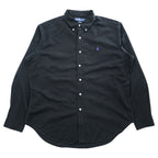 Ralph Lauren 90年代 ヴィンテージ 長袖 ボタンダウンシャツ XL ブラック CLASSIC FIT シルク混 スモールポニー ロゴ 刺繍