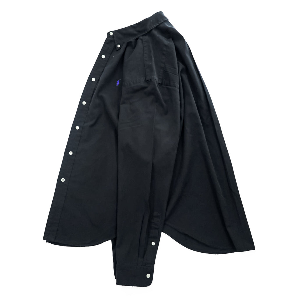 Ralph Lauren 90年代 ヴィンテージ 長袖 ボタンダウンシャツ XL ブラック CLASSIC FIT シルク混 スモールポニー ロゴ 刺繍