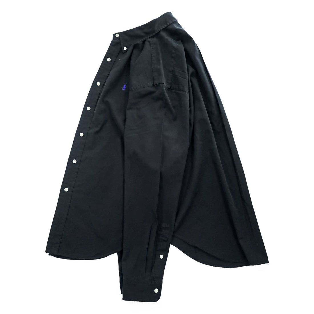 Ralph Lauren 90年代 ヴィンテージ 長袖 ボタンダウンシャツ XL ブラック CLASSIC FIT シルク混 スモールポニー ロゴ 刺繍