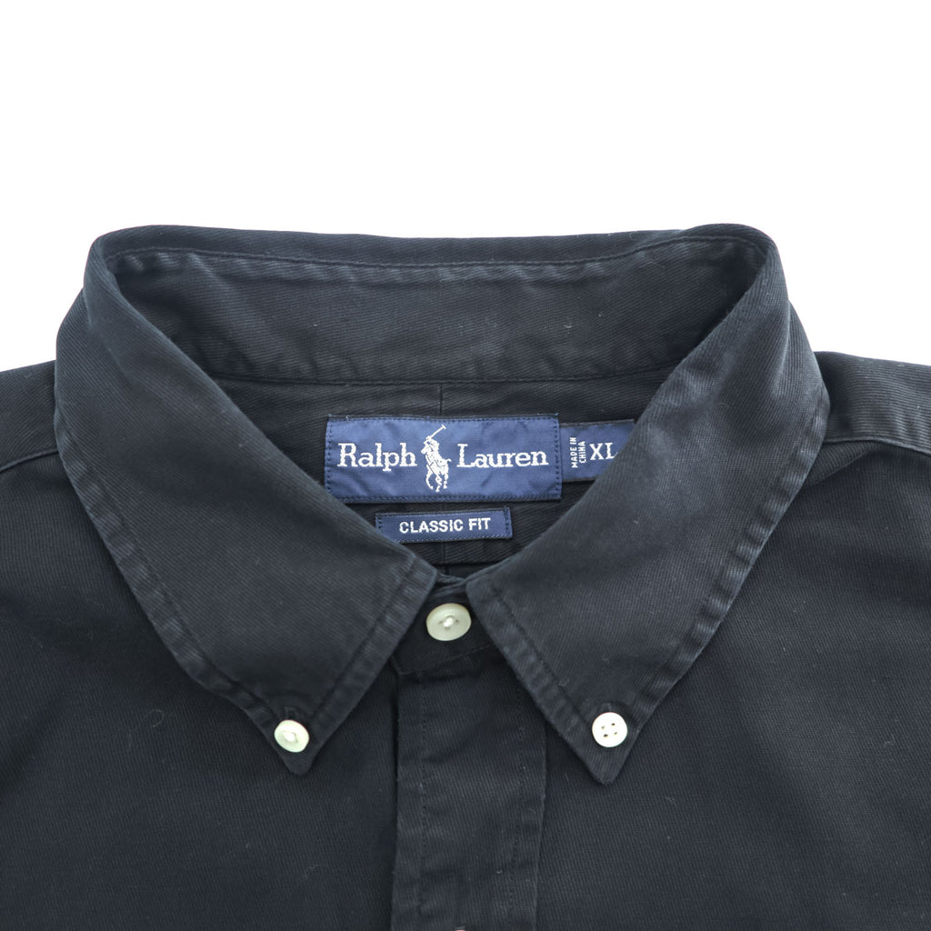 Ralph Lauren 90年代 ヴィンテージ 長袖 ボタンダウンシャツ XL ブラック CLASSIC FIT シルク混 スモールポニー ロゴ 刺繍