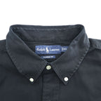 Ralph Lauren 90年代 ヴィンテージ 長袖 ボタンダウンシャツ XL ブラック CLASSIC FIT シルク混 スモールポニー ロゴ 刺繍