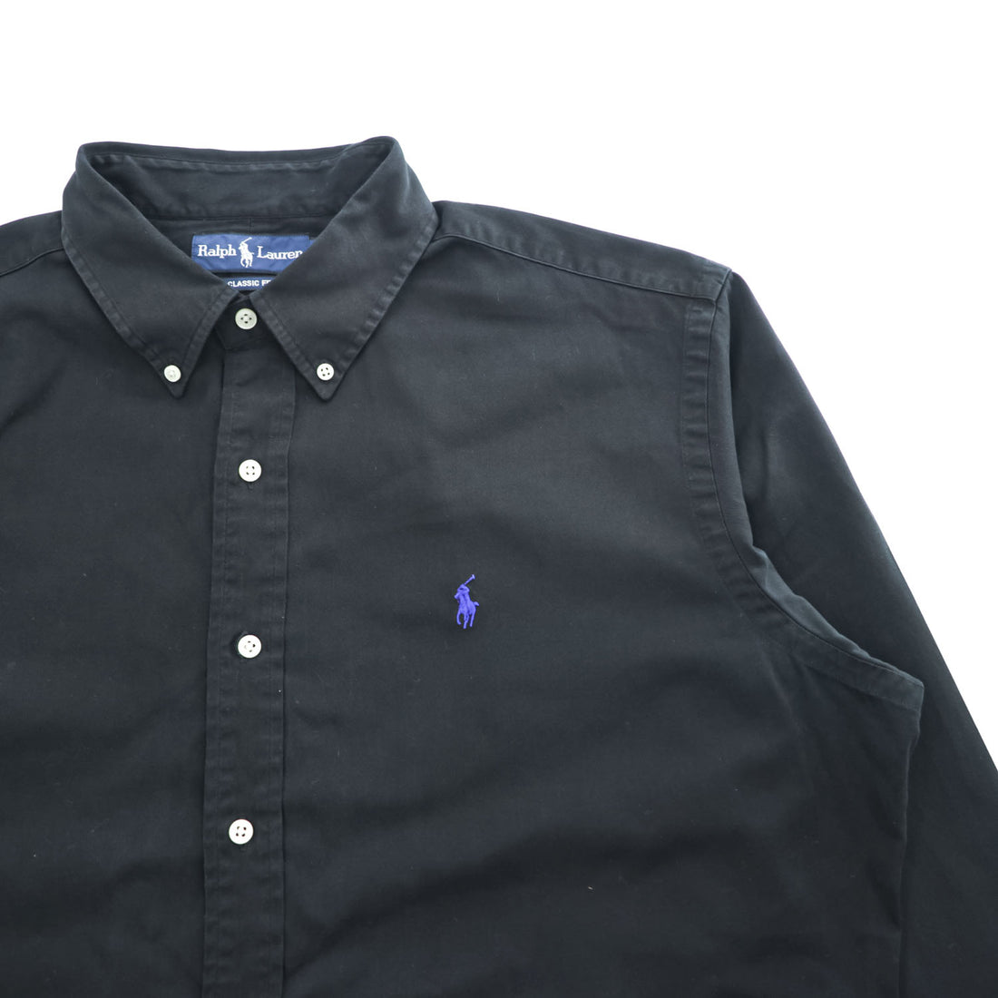 Ralph Lauren 90年代 ヴィンテージ 長袖 ボタンダウンシャツ XL ブラック CLASSIC FIT シルク混 スモールポニー ロゴ 刺繍
