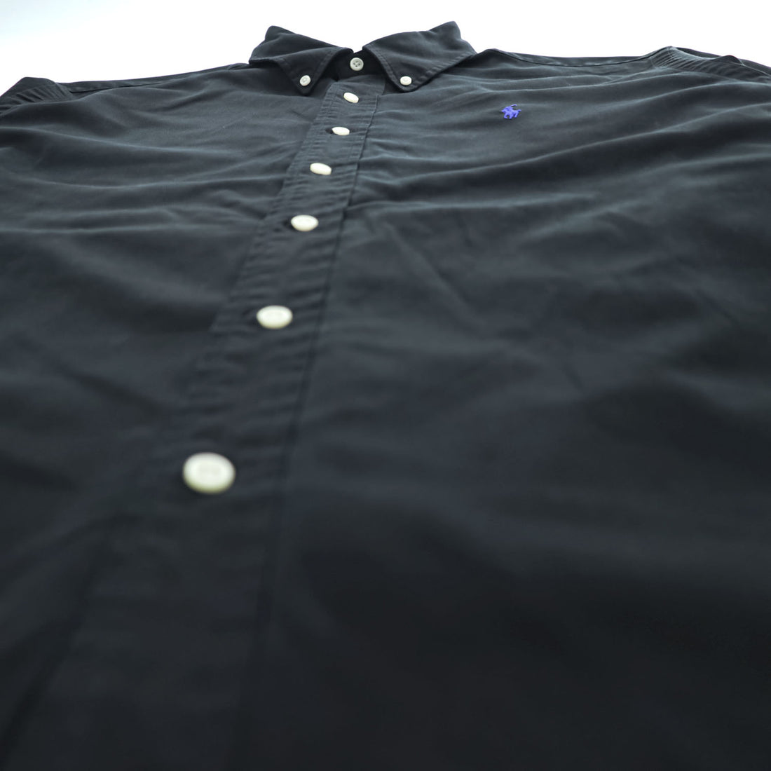 Ralph Lauren 90年代 ヴィンテージ 長袖 ボタンダウンシャツ XL ブラック CLASSIC FIT シルク混 スモールポニー ロゴ 刺繍