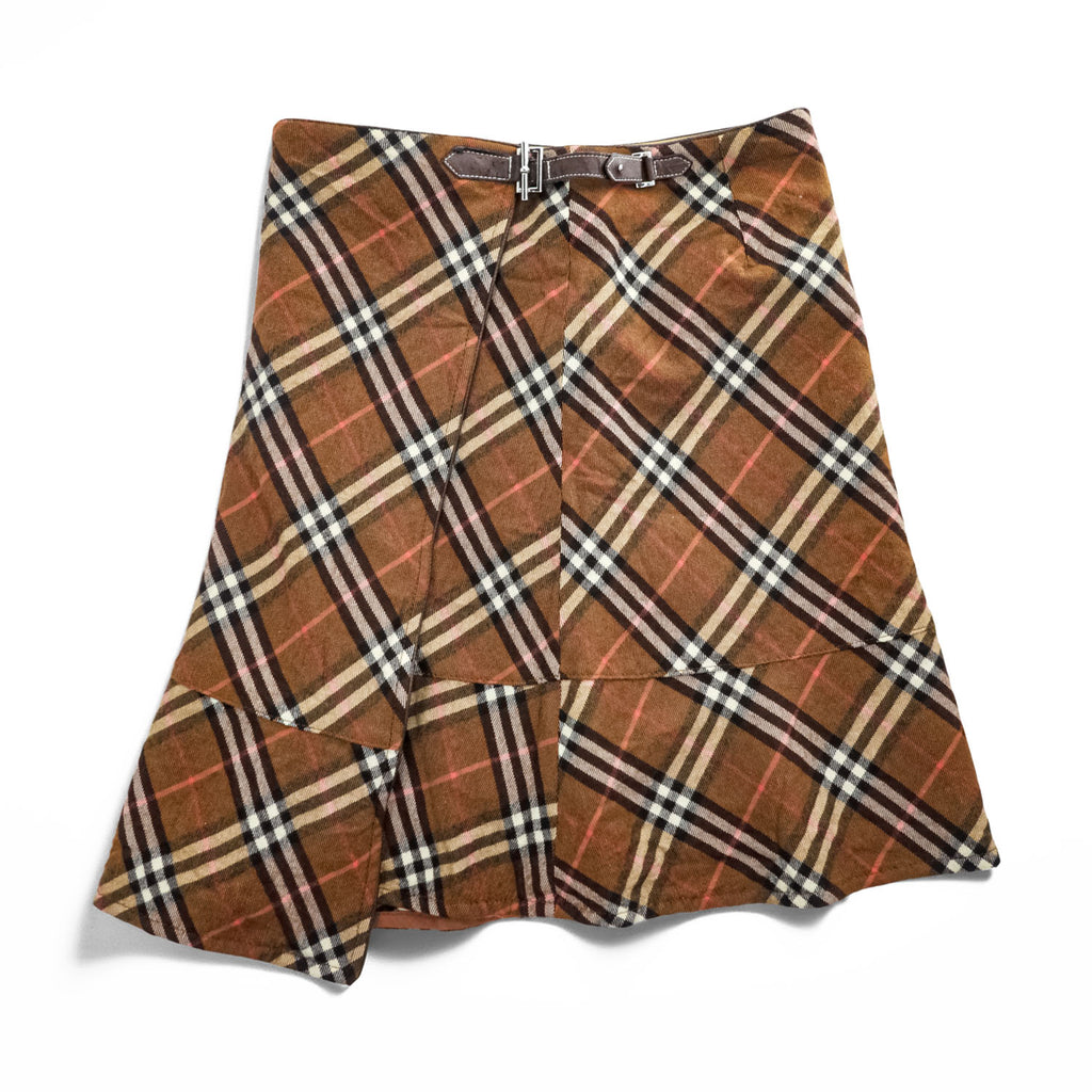 BURBERRY LONDON BLUE LABEL ノバチェック ラップ スカート S ブラウン FLF74-520 三陽商会