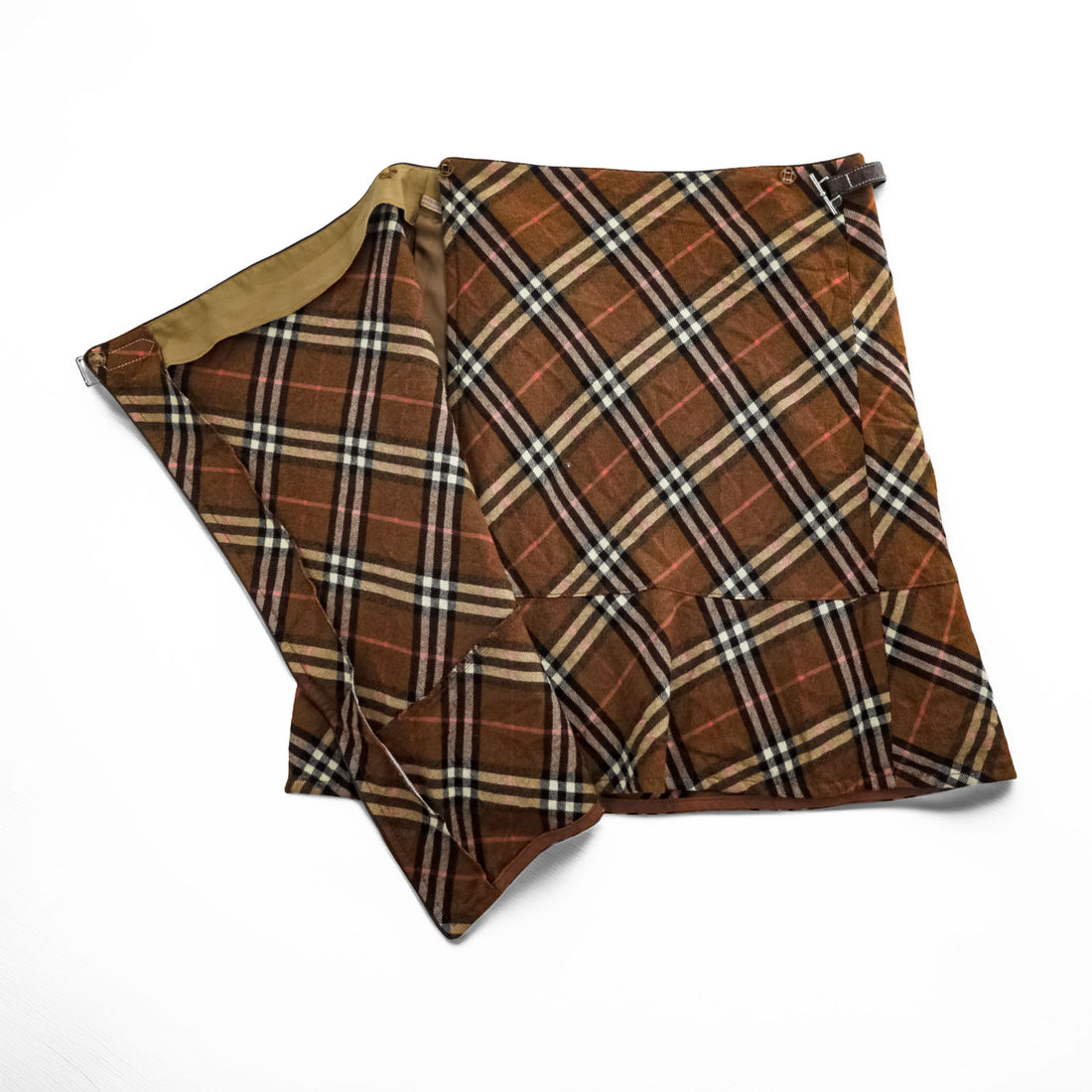 BURBERRY LONDON BLUE LABEL ノバチェック ラップ スカート S ブラウン FLF74-520 三陽商会