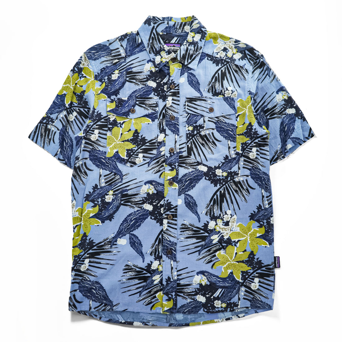 Patagonia M’s Steersman Shirt STY52931SP17 Blue Floral Tropical Organic Cotton Short Sleeve Button Up