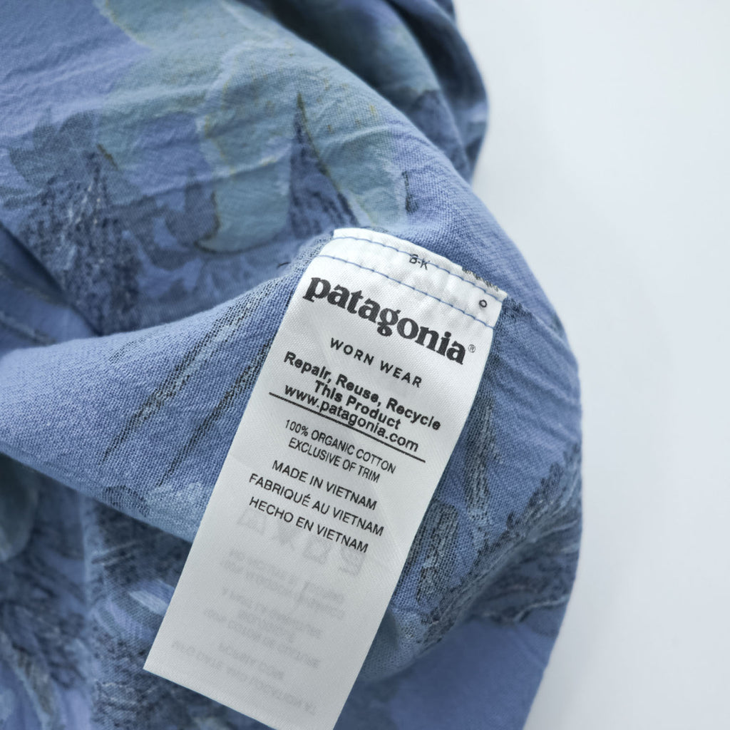 Patagonia ステアーズマンシャツ アロハシャツ 半袖オーガニックコットンシャツ S ブルー 総柄 STY52931SP17