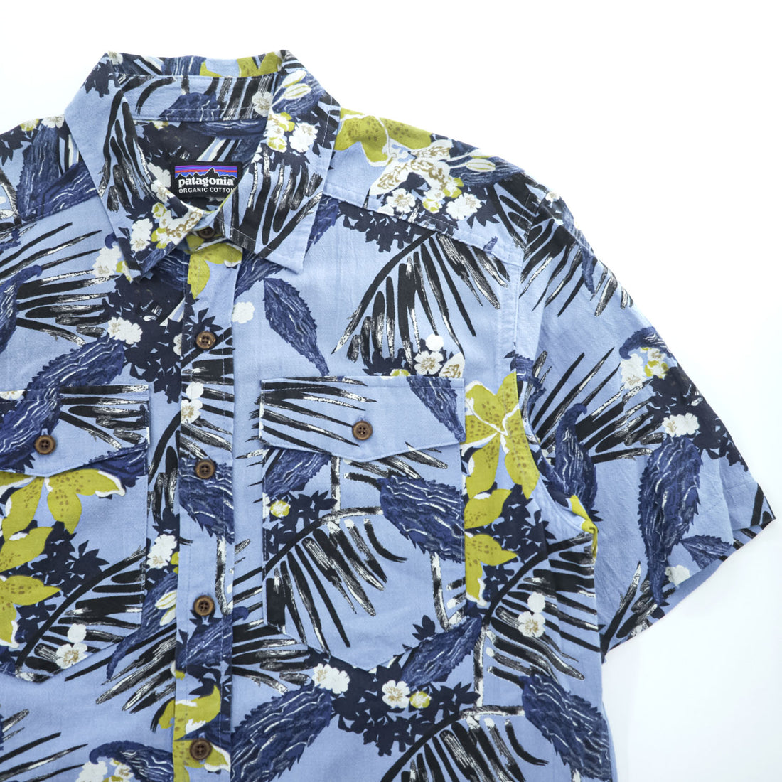 Patagonia ステアーズマンシャツ アロハシャツ 半袖オーガニックコットンシャツ S ブルー 総柄 STY52931SP17