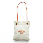 Hermes Aline PM Canvas Leather Shoulder Bag Toile Chevron Ivory Orange Sellier Paris France