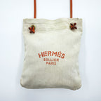 Hermes Aline PM Canvas Leather Shoulder Bag Toile Chevron Ivory Orange Sellier Paris France