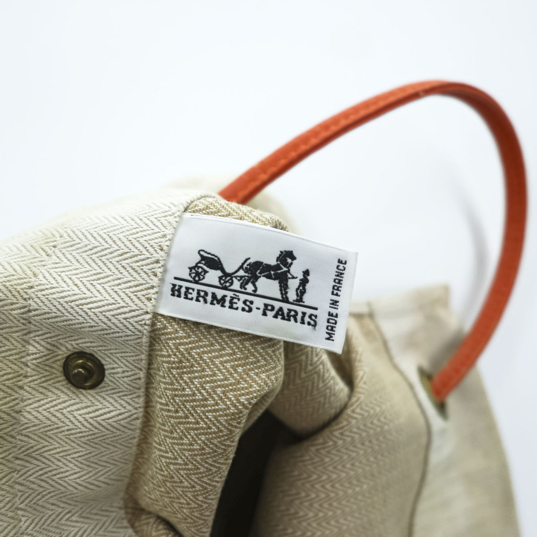 Hermes Aline PM Canvas Leather Shoulder Bag Toile Chevron Ivory Orange Sellier Paris France