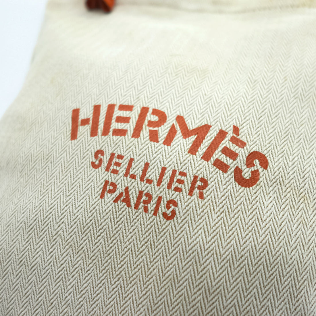 Hermes Aline PM Canvas Leather Shoulder Bag Toile Chevron Ivory Orange Sellier Paris France