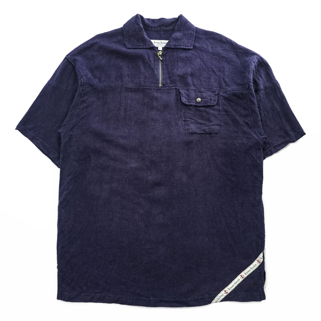 90年代 USA製 ヴィンテージ ハーフジップ ビッグプルオーバー 半袖シャツ L ネイビー KNOCKOUT JEANS