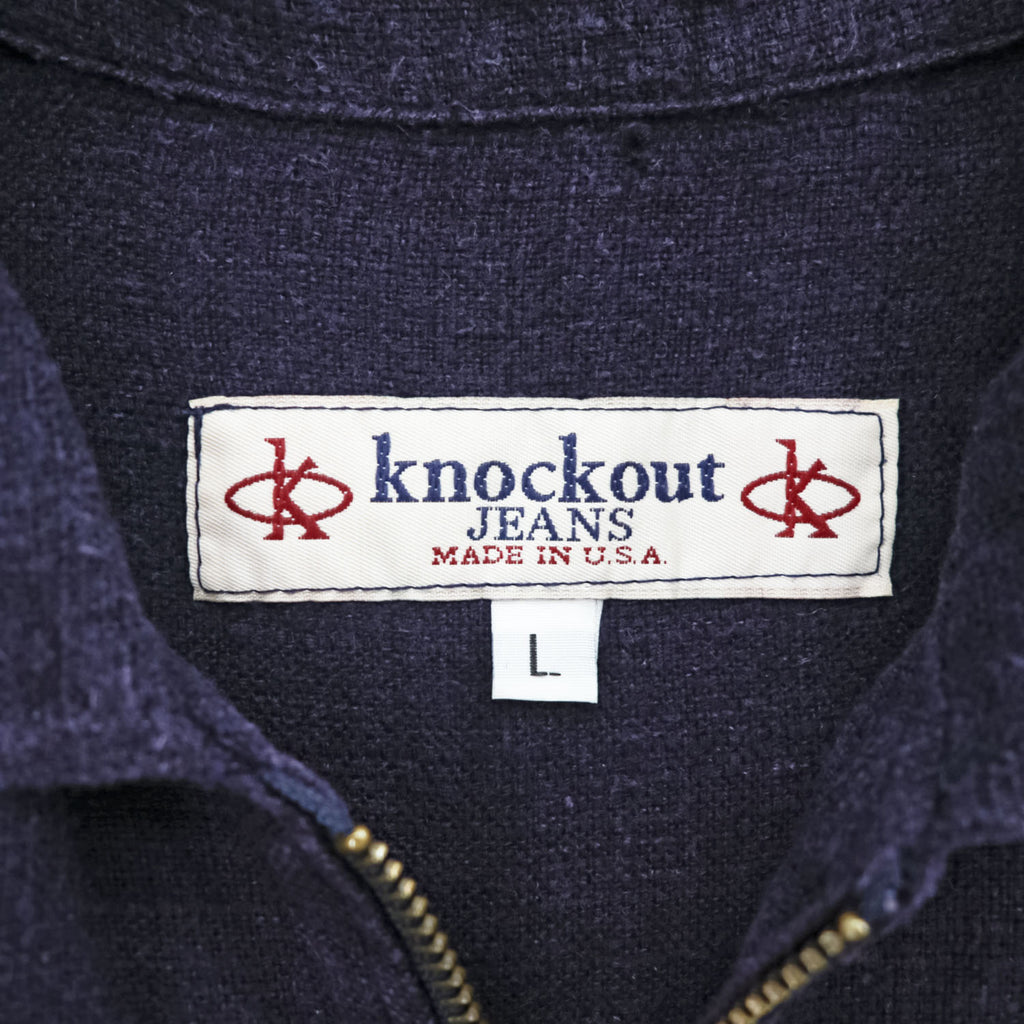 90年代 USA製 ヴィンテージ ハーフジップ ビッグプルオーバー 半袖シャツ L ネイビー KNOCKOUT JEANS