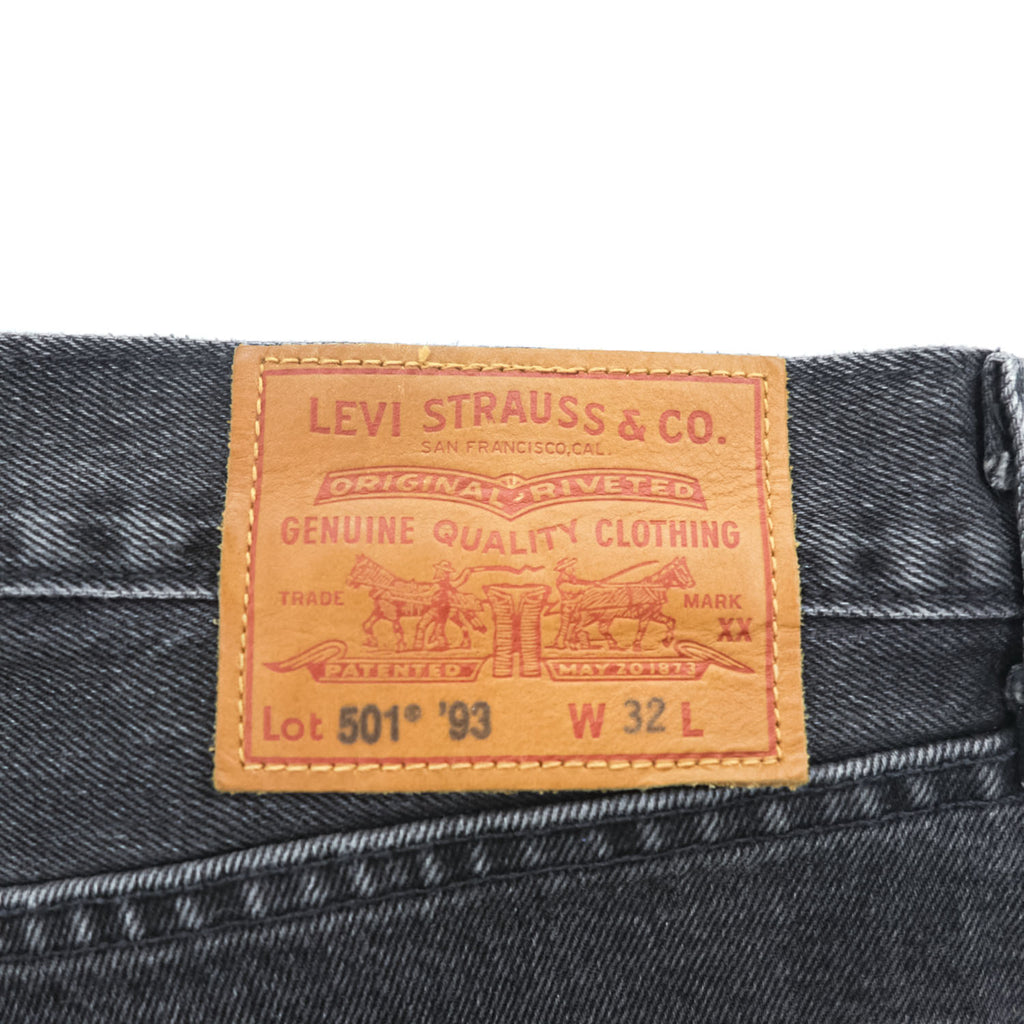 Levi Strauss denim jeans, size M, black, 501 '93 CROP JEANS, Big E, leather patch, button fly, PREMIUM, 29098-0000