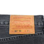 Levi Strauss denim jeans, size M, black, 501 '93 CROP JEANS, Big E, leather patch, button fly, PREMIUM, 29098-0000