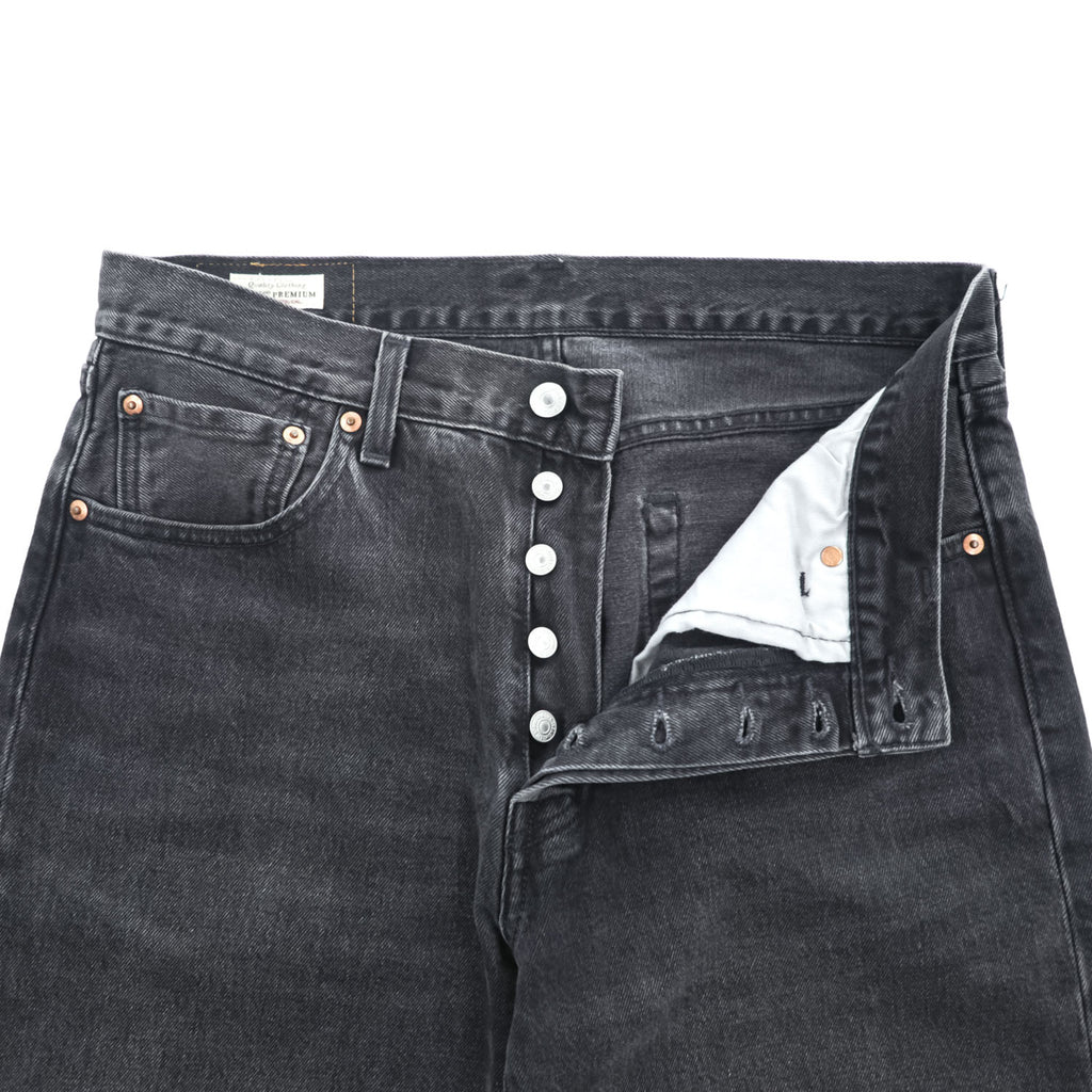 Levi Strauss denim jeans, size M, black, 501 '93 CROP JEANS, Big E, leather patch, button fly, PREMIUM, 29098-0000