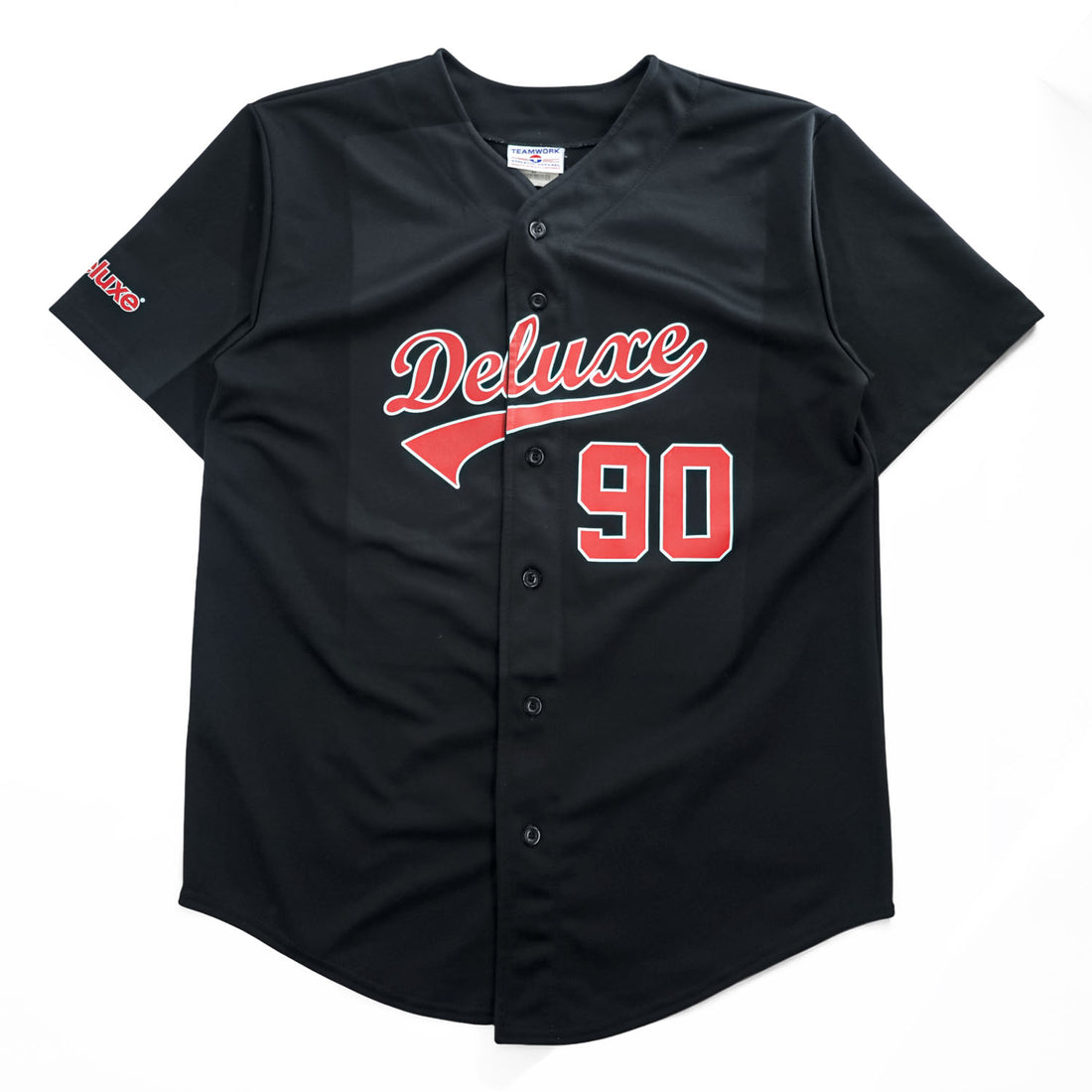 90年代 USA製 ヴィンテージ ベースボールシャツ 半袖シャツ XL ブラック TEAMWORK ATHLETIC APPAREL DELUXE ナンバリング