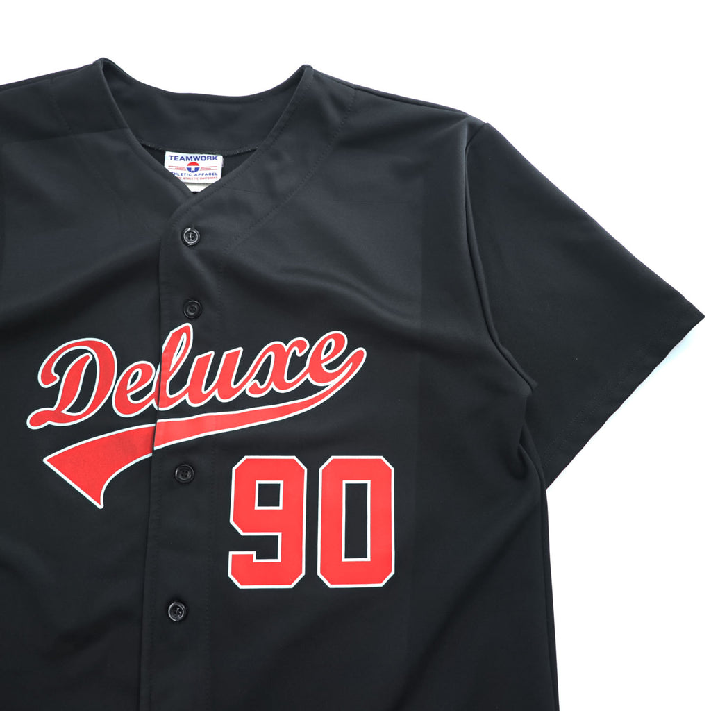 90年代 USA製 ヴィンテージ ベースボールシャツ 半袖シャツ XL ブラック TEAMWORK ATHLETIC APPAREL DELUXE ナンバリング