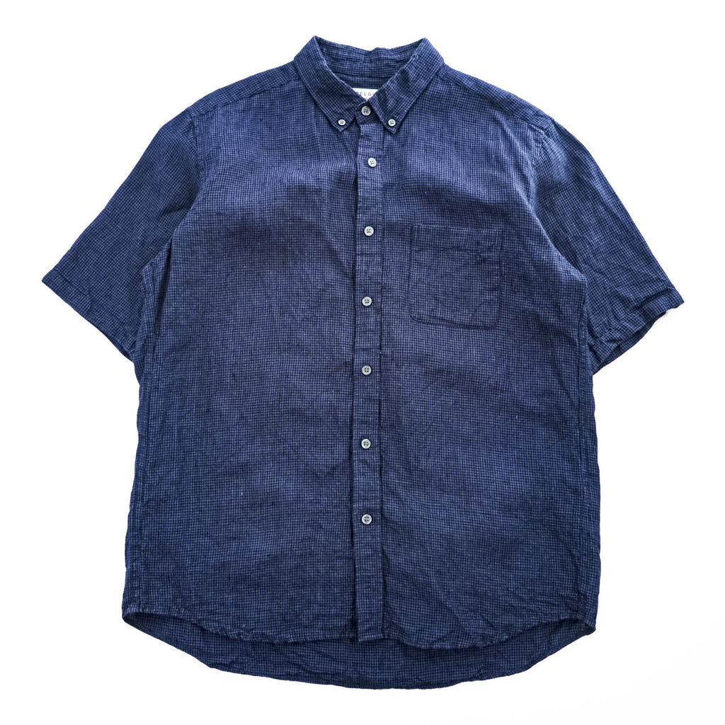 BELGIAN LINEN FABRIC 半袖 ベルギーリネンシャツ XL 麻100% チェック ボタンダウン B:MING LIFE STORE by BEAMS 92-01-0090-277 19S-BB253