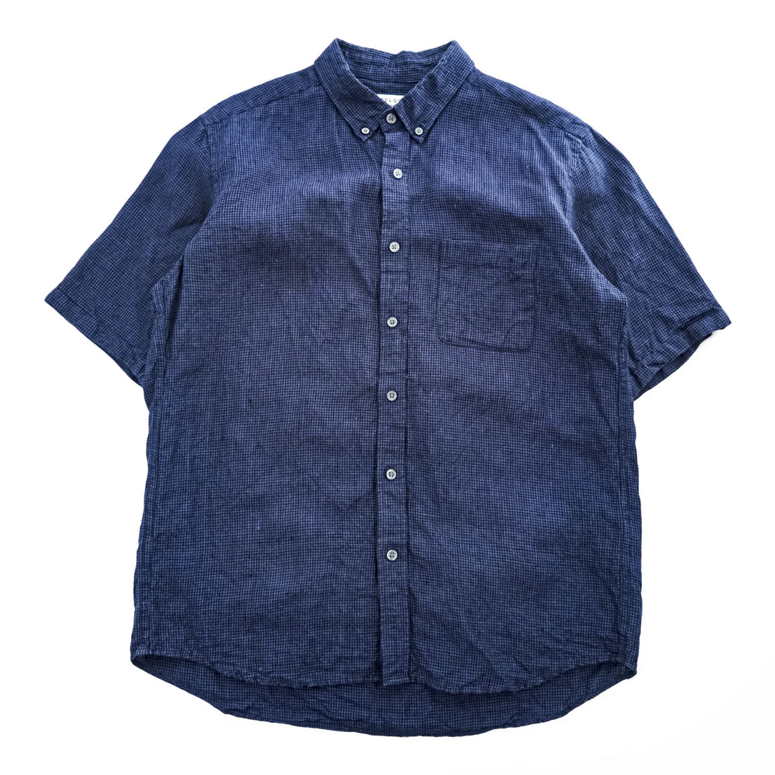 BELGIAN LINEN FABRIC 半袖 ベルギーリネンシャツ XL 麻100% チェック ボタンダウン B:MING LIFE STORE by BEAMS 92-01-0090-277 19S-BB253