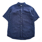 BELGIAN LINEN FABRIC 半袖 ベルギーリネンシャツ XL 麻100% チェック ボタンダウン B:MING LIFE STORE by BEAMS 92-01-0090-277 19S-BB253