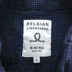 BELGIAN LINEN FABRIC 半袖 ベルギーリネンシャツ XL 麻100% チェック ボタンダウン B:MING LIFE STORE by BEAMS 92-01-0090-277 19S-BB253