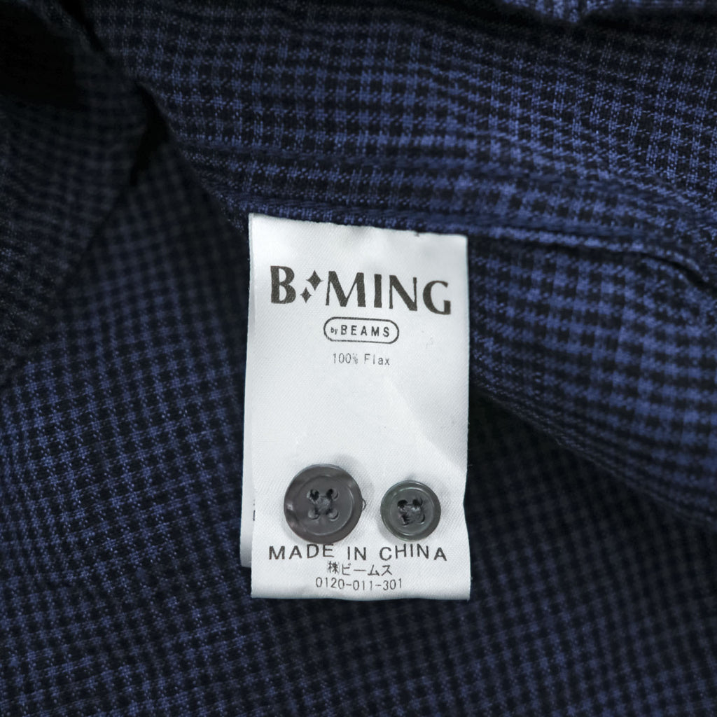 BELGIAN LINEN FABRIC 半袖 ベルギーリネンシャツ XL 麻100% チェック ボタンダウン B:MING LIFE STORE by BEAMS 92-01-0090-277 19S-BB253