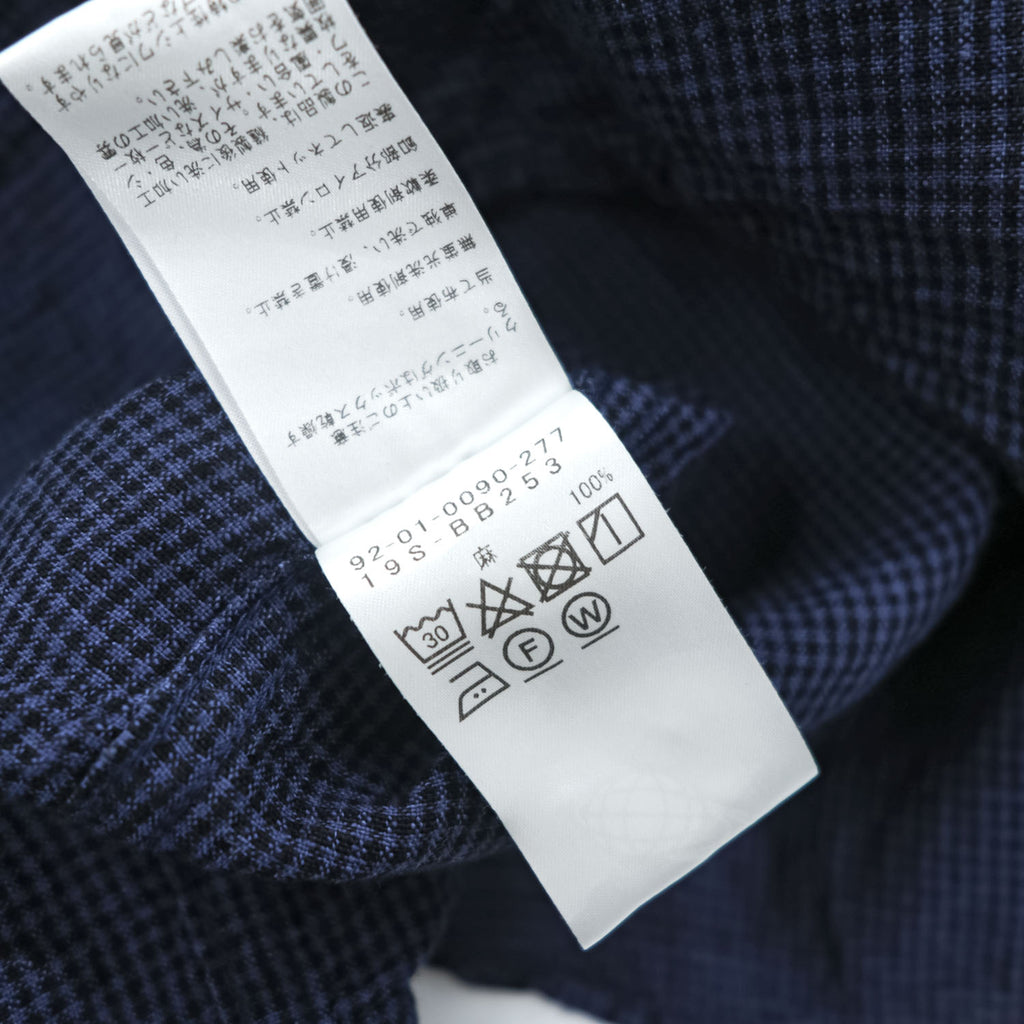 BELGIAN LINEN FABRIC 半袖 ベルギーリネンシャツ XL 麻100% チェック ボタンダウン B:MING LIFE STORE by BEAMS 92-01-0090-277 19S-BB253