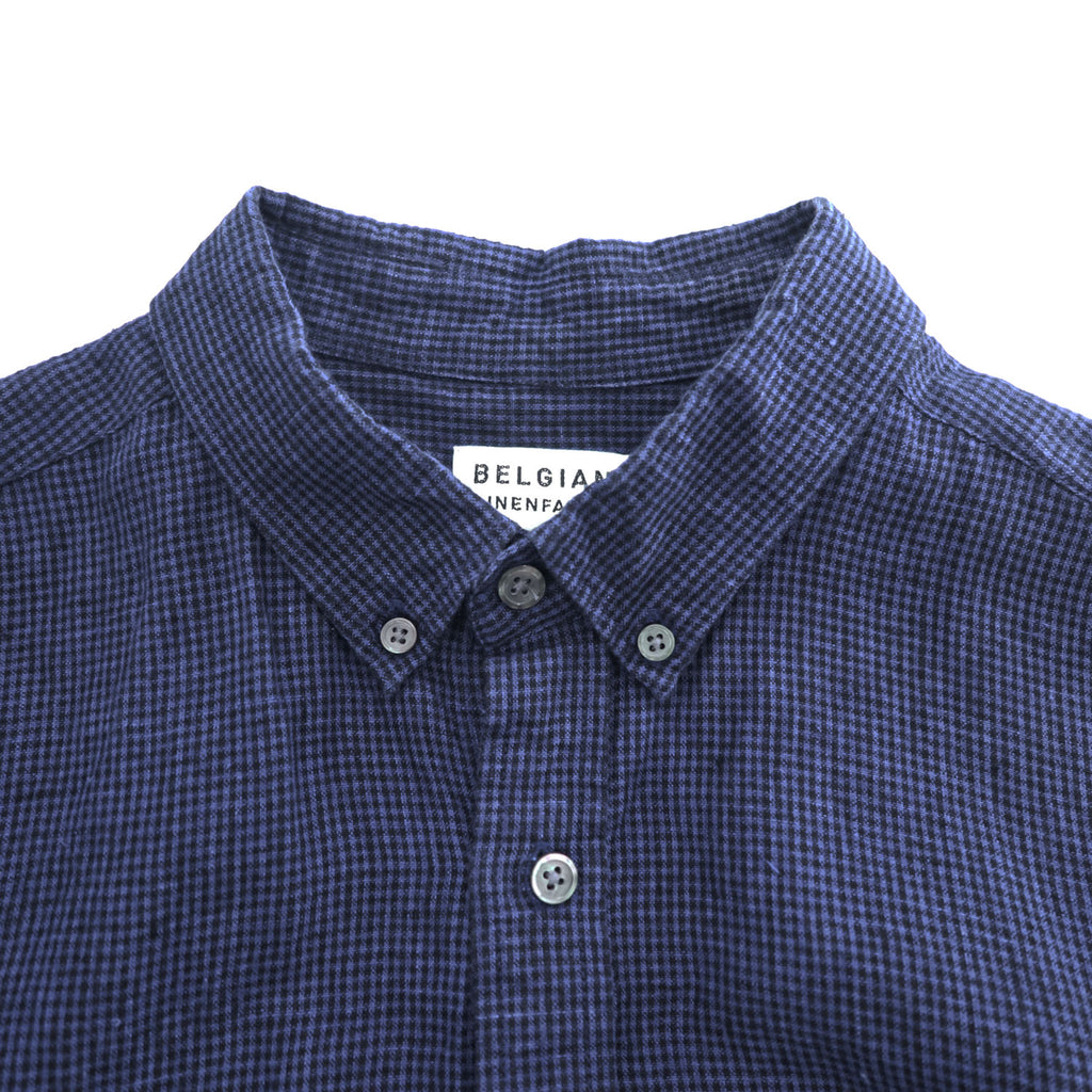BELGIAN LINEN FABRIC 半袖 ベルギーリネンシャツ XL 麻100% チェック ボタンダウン B:MING LIFE STORE by BEAMS 92-01-0090-277 19S-BB253