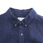 BELGIAN LINEN FABRIC 半袖 ベルギーリネンシャツ XL 麻100% チェック ボタンダウン B:MING LIFE STORE by BEAMS 92-01-0090-277 19S-BB253