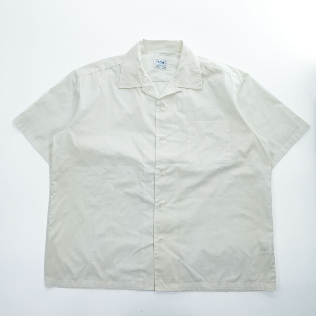 PERMA PREST オープンカラー 半袖シャツ L ホワイト 開襟 ボックス 65/35 ポリコットン