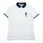 Polo Ralph Lauren Polo Bear Polo Shirt, Size S, White, One-Point Logo, Custom Slim Fit, Ribbed Line, Piqué Knit
