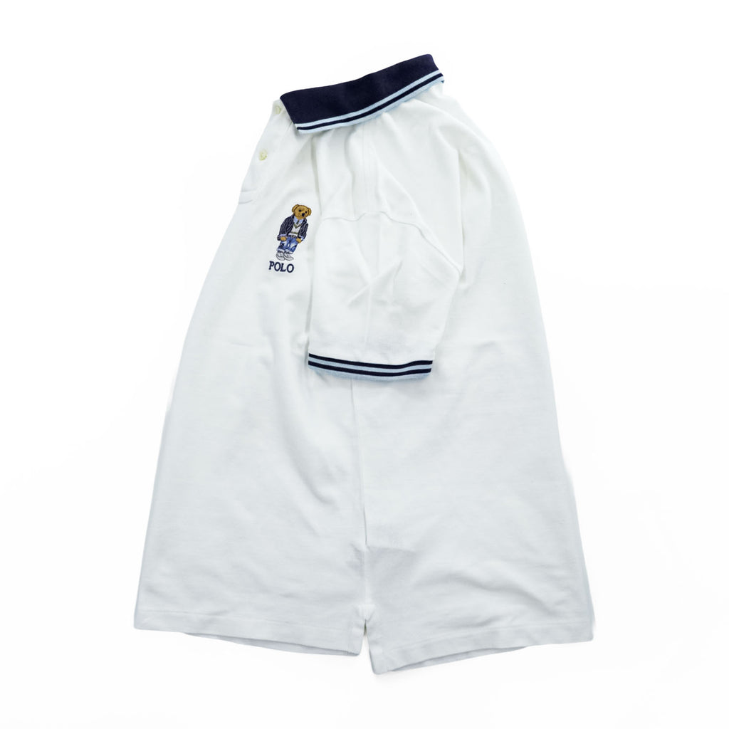 Polo Ralph Lauren Polo Bear Polo Shirt, Size S, White, One-Point Logo, Custom Slim Fit, Ribbed Line, Piqué Knit