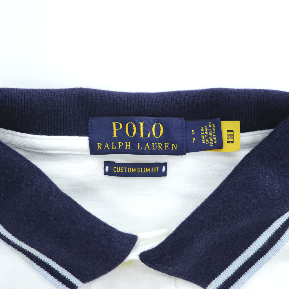 Polo Ralph Lauren Polo Bear Polo Shirt, Size S, White, One-Point Logo, Custom Slim Fit, Ribbed Line, Piqué Knit