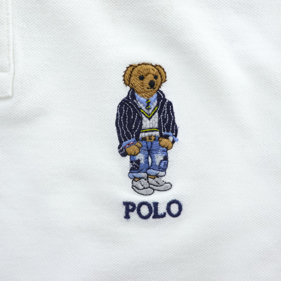 Polo Ralph Lauren Polo Bear Polo Shirt, Size S, White, One-Point Logo, Custom Slim Fit, Ribbed Line, Piqué Knit